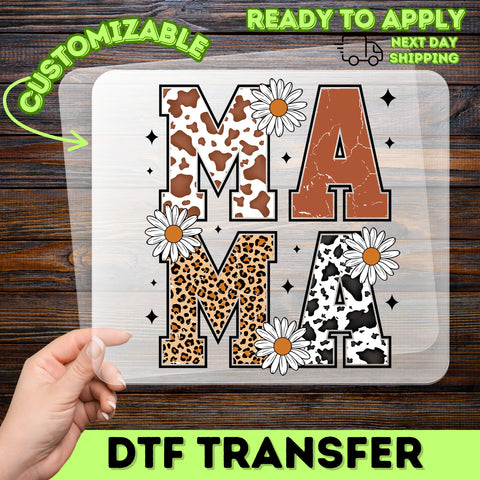 Cute Boho Mama Animal Print DTF Transfer for Mother’s Day Apparel & Mom Group Shirts Ready to Press