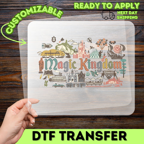 Fantasy Amusement Park Retro Castle Iron-On DTF Transfer for Family Vacation Nostalgia Apparel, Magic Kingdom T-shirt Design