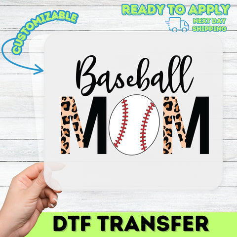 Baseball Mom DTF Transfer Ready To Press Iron-On for T-Shirt Cute Sporty Leopard Print Mother's Day Gift