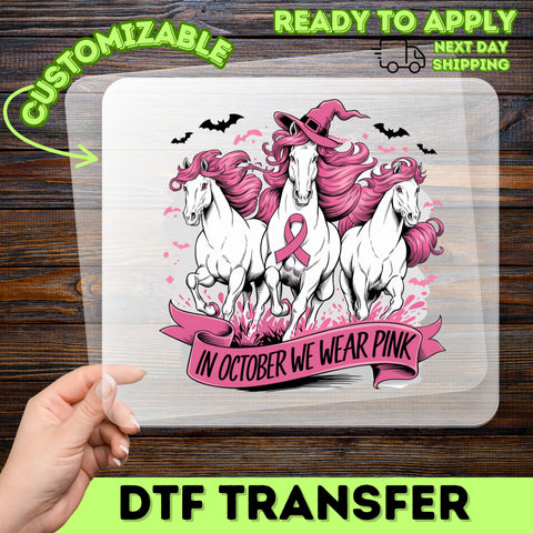 Halloween Breast Cancer Awareness Gothic Whimsical Pink Iron-On DTF Transfer for Women T-Shirt & Sweatshirt