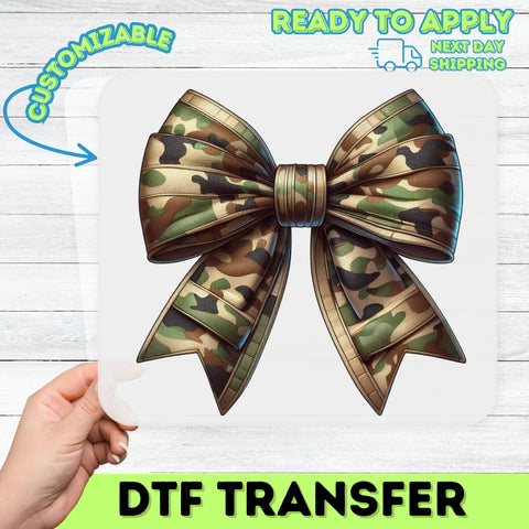 Realistic Camouflage Bow DTF Transfer - Army Support Apparel or Ready To Press Iron-On Military Theme for T-Shirts & More