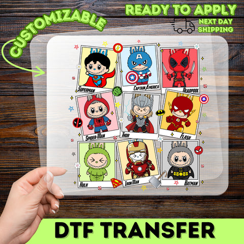 Cute Superhero Cartoon Mashup Halloween Iron-On DTF Transfer, Ready To Press Comic Character Apparel for Teens & Pop Culture Fans