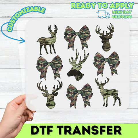 Rustic Camouflage Deer & Bow Design DTF Transfer for Outdoorsy Funny Hunting Apparel - Ready To Press Nature Lover Shirt Gift