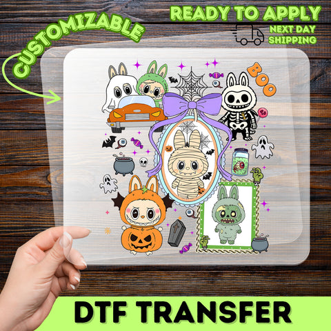 Cute Cartoon Halloween DTF Transfer, Iron-On Ready for Kids, Family & Group Costume, Spooky Animal Design T-shirt Apparel