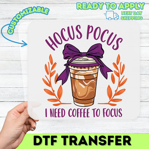 Cute Halloween Hocus Pocus Coffee DTF Transfer Ready To Press Iron-On Apparel Women Shirt
