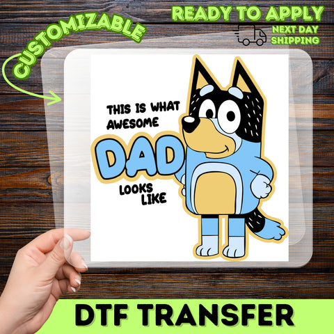 Awesome Dad Cartoon DTF Transfer Father's Day Gift, Cute Daddy Iron-On Ready To Press Apparel, Fun Gift for Dad