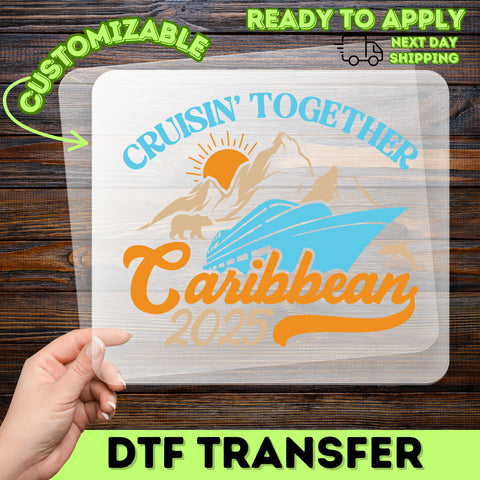 Ready To Press Retro Caribbean Cruise 2025 DTF Transfer for Group Vacation Apparel - Cute Ocean Theme Iron-On for Family Shirts