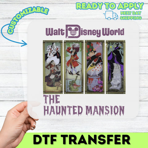 Disney Villains Haunted Mansion Halloween DTF Transfer Iron-On for Spooky Family Matching Shirts & Nostalgic Disney Fans