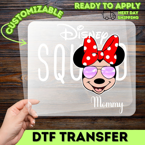 Cute Disney Squad Minnie Mouse DTF Transfer, Mommy Matching Family Disney Shirt Iron-On, Ready to Press Theme Park Apparel