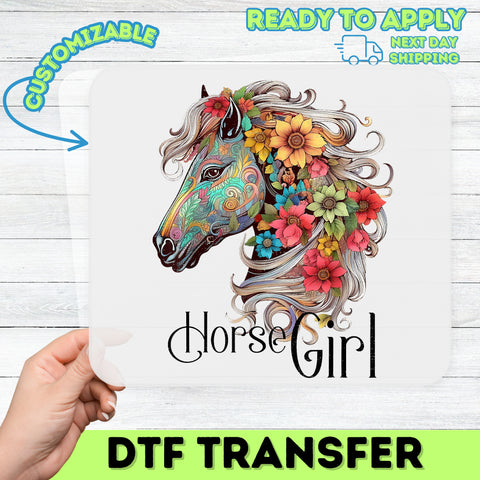 Colorful Horse Girl DTF Transfer Boho Floral Art Nouveau Iron-On Ready to Press for T-Shirt or Sweatshirt