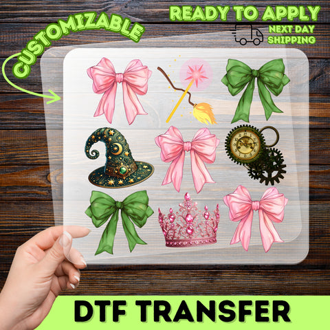 Fantasy Fairytale DTF Transfer with Pink Bow Witch Hat & Crown for Magical Group Events & Apparel