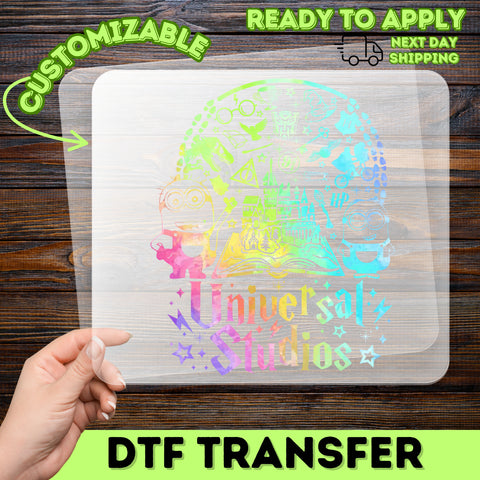 Retro Pop Culture DTF Transfer Iron-On for Universal Studios Themed Minions & Magic School Fan Apparel - Perfect for Group Celebrations