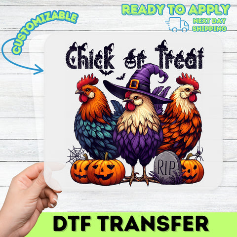 Chick or Treat Funny Halloween Rooster DTF Transfer Ready To Press for Unique Group T-Shirts & Apparel