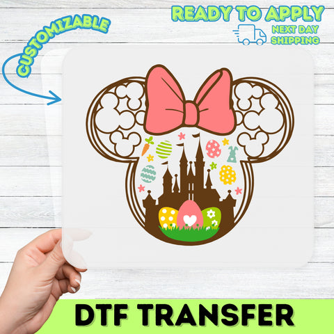 Cute Easter Disney-Inspired Ready To Press DTF Transfer T-Shirt for Families & Group Outings with Castle & Eggs