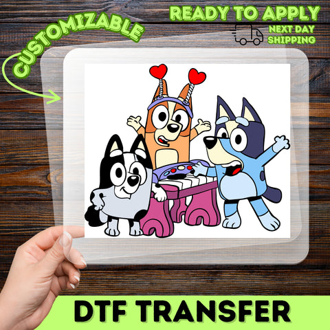Cute Dog Cartoon Party DTF Transfer for Kids Apparel Fun Group Activity Iron-On Ready To Press