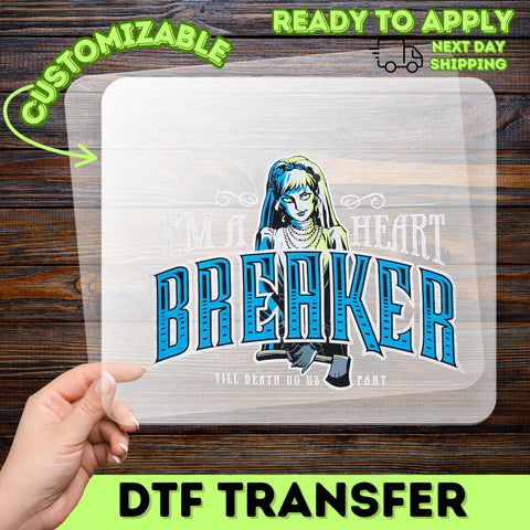 Heartbreaker Gothic Bride Halloween Humor DTF Transfer, Ready to Press Ghostly Bride Apparel for Edgy Wedding & Bachelorette