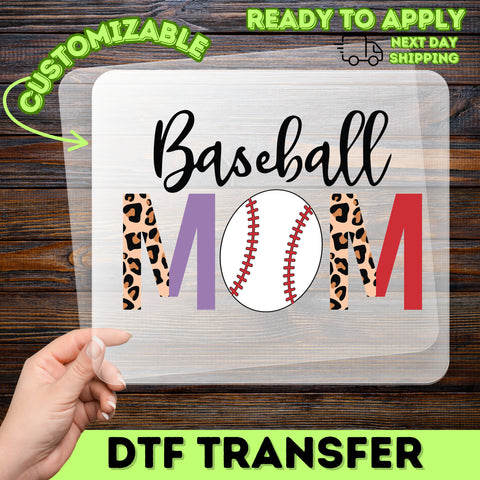 Leopard Baseball MOM DTF Transfer for Cute Sports Mom Shirt - Ready To Press Iron-On Apparel Gift for Mothers Day