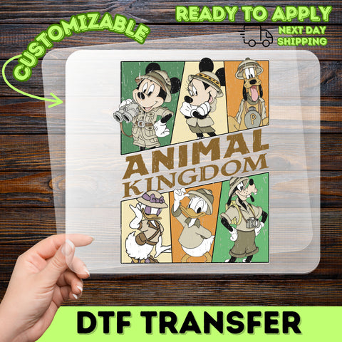 Cute Safari Cartoon Characters DTF Transfer for Family Vacation Shirts, Ready to Press Zoo Trip Apparel, Adventure T-Shirt Design