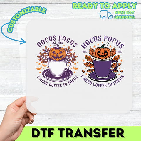 Funny Halloween Coffee DTF Transfer, Hocus Pocus Iron-On for T-Shirt, Cute Retro Pumpkin Design, Ready To Press DTF