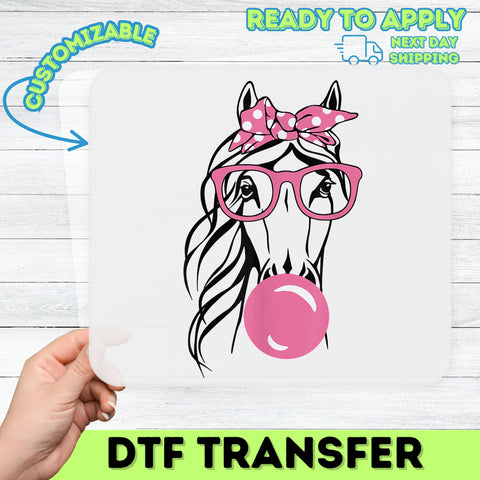 Quirky Horse with Glasses & Bubble DTF Transfer Iron-On Cute Animal Design for Party T-Shirt or Sweatshirt