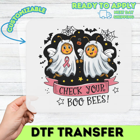 Funny Halloween Boo Bees DTF Transfer Iron-On for Women Shirt Breast Cancer Awareness Cute Ghost Theme