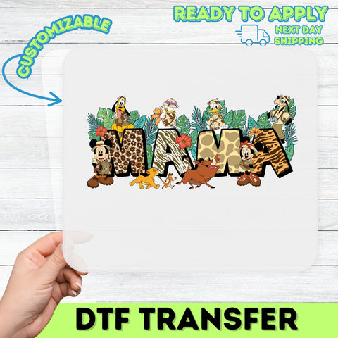 Cute Safari Adventure Animated DTF Transfer for Family T-Shirts, Ready To Press Iron-On Animal Print Wildlife Theme for Moms & Kids