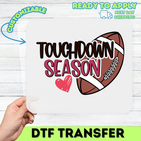 Football Season Cute Touchdown Heart DTF Transfer Ready To Press Iron-On T-shirt for Sports Fans & Family Tailgate Apparel