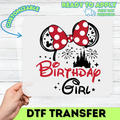 Cute Cartoon Birthday DTF Transfer with Polka Dot Bow Iron-On for Kids & Family T-Shirt Celebration Apparel