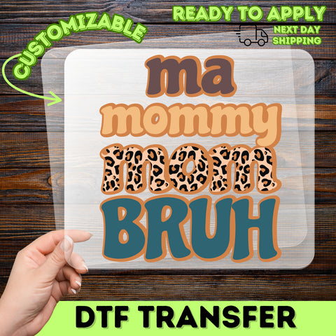 Trendy Funny Mom DTF Transfer with Leopard Print & Retro Style for Casual Apparel & Gifts