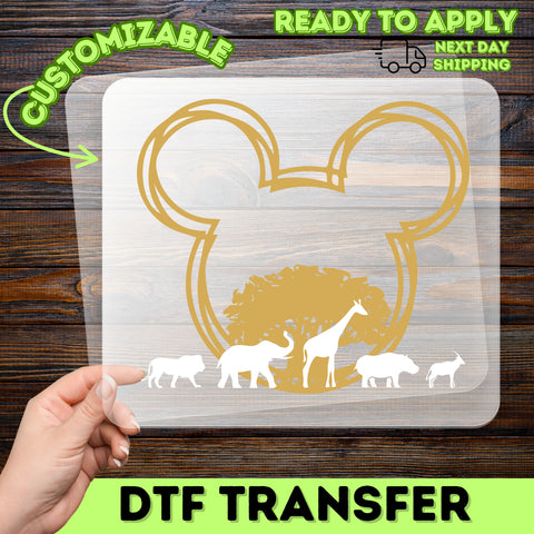 Safari Adventure Mouse Ear Iron-On DTF Transfer for Family Vacation & Theme Park Apparel - Ready To Press Wildlife Group T-shirt Design