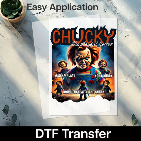 Funny Halloween Chucky Horror DTF Transfer Iron-On Ready To Press for Unisex Adult Apparel