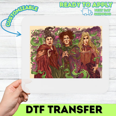 Funny Halloween Witch Trio DTF Transfer, Ready To Press Iron-On for Spooky Nostalgic Apparel, T-Shirt or Sweatshirt