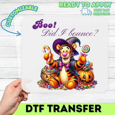 Cute Halloween Tiger DTF Transfer, Ready To Press Iron-On, Funny Boo Did I Bounce T-Shirt for Kids & Family Halloween Event