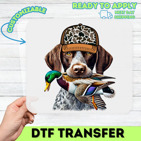 Hunting Dog with Duck Camo Cap DTF Transfer for Outdoor Apparel & Gifts for Hunters & Nature Lovers