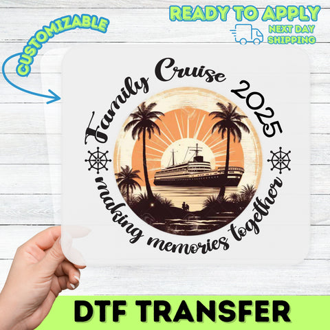 Retro Family Cruise DTF Transfer for Vacation, Cute Sunset Shirt Design, Ready to Press Iron-On for Group & Family Apparel