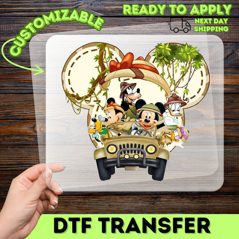 Safari Adventure Cute & Fun Cartoon Character DTF Transfer for Family Vacation T-Shirt, Ready To Press Jungle Theme Apparel