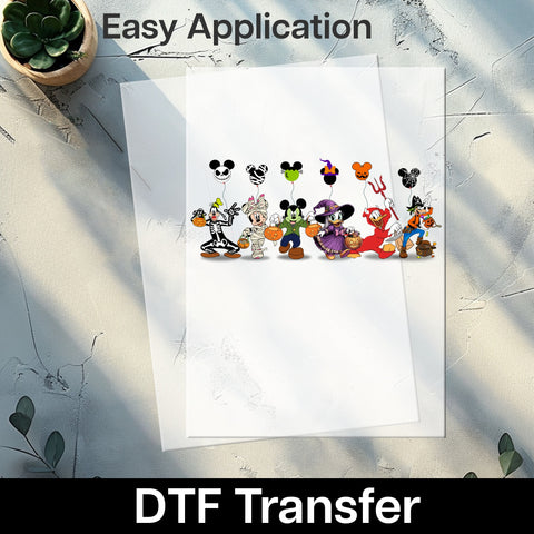 Cute Disney Halloween Character DTF Transfer, Ready To Press for Family Apparel, Kids Shirt, Fun Halloween Iron-On