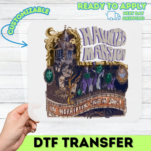 Iron-On Haunted Mansion Halloween DTF Transfer - Spooky Ghost Theme Retro Gothic Apparel for Halloween Parties