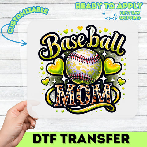 Ready to Press DTF Transfer Baseball Mom Heart Leopard Print for Sporty Apparel