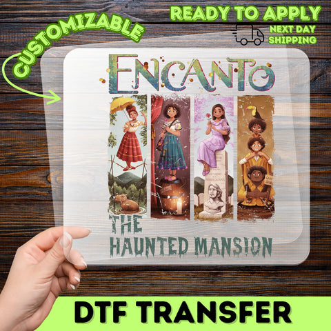 Funny Halloween Encanto Haunted Mansion DTF Transfer Cute Parody Design Iron-On for Family Shirts & Holiday Apparel