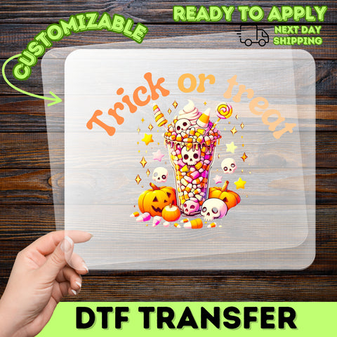 Cute Halloween Treats Iron-On DTF Transfer Trick or Treat Design Ready to Press for T-Shirts & Sweatshirts