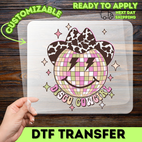 Disco Cowgirl DTF Transfer Cute Iron-On for Bachelorette Party & Festival Outfits, Ready To Press Western Theme Apparel