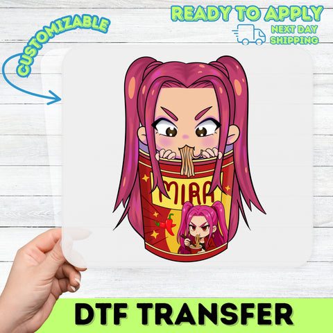 Iron-On Funny Anime Noodle DTF Transfer for Cute T-Shirt, Ready To Press Spicy Food Character Apparel, Gift for Anime Fans & Foodies