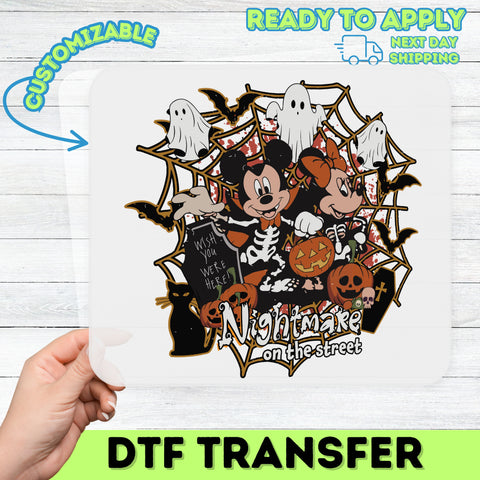 Funny Halloween Skeleton Characters DTF Transfer Iron-On for Family Shirts, Retro Spooky Cartoon Apparel, Perfect for Halloween Parties