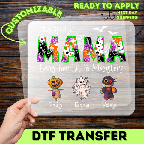 Cute Halloween Mama Iron-On DTF Transfer for T-Shirt, Spooky Family Pumpkin, Ghost Design, Ready to Press for Moms & Kids