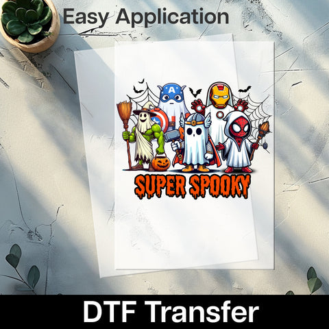 Cute Superhero Ghosts DTF Transfer - Funny Halloween Ready to Press Iron-On for Family & Comic Fans Apparel