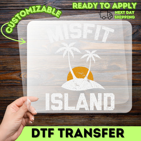 Retro Misfit Island DTF Transfer | Funny Palm Tree Escape for Unique Friends | Ready To Press Iron-On T-Shirt for Beach Parties