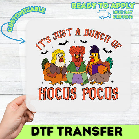 Funny Hocus Pocus Chicken Witches DTF Transfer for Halloween Party Shirt - Cute Ready To Press Iron-On Pop Culture & Animal Apparel