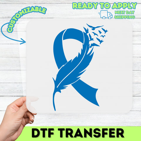 Awareness Ribbon DTF Transfer with Feather & Birds - Memorial & Support Apparel - Ready To Press Design for Unity & Hope T-Shirts