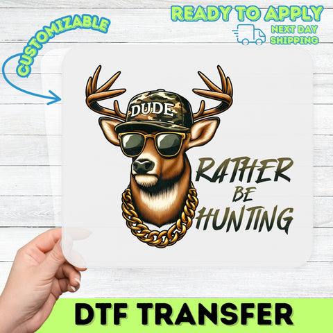 Funny Deer with Camo Hat & Gold Chain DTF Transfer - Hunting Themed Iron-On for Outdoor Enthusiasts Apparel